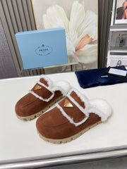 SUEDE AND SHEARLING MULES UMBER BROWN
