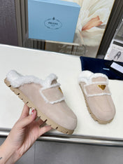SUEDE AND SHEARLING MULES BEIGE
