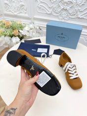 PRADA 25S MARY JANE SHOES 55 MM IN DARK CARAMEL BROWN CANVAS FABRIC
