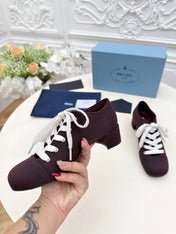 PRADA 25S MARY JANE SHOES 55 MM IN DEEP WINE BROWN CANVAS FABRIC