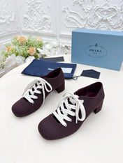 PRADA 25S MARY JANE SHOES 55 MM IN DEEP WINE BROWN CANVAS FABRIC
