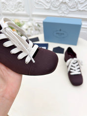 PRADA 25S MARY JANE SHOES 55 MM IN DEEP WINE BROWN CANVAS FABRIC