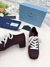 PRADA 25S MARY JANE SHOES 55 MM IN DEEP WINE BROWN CANVAS FABRIC