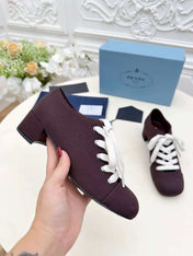 PRADA 25S MARY JANE SHOES 55 MM IN DEEP WINE BROWN CANVAS FABRIC