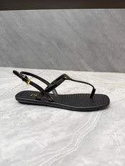 PRADA 26S THONG SANDALS IN BLACK CALFSKIN TRIANGLE LOGO