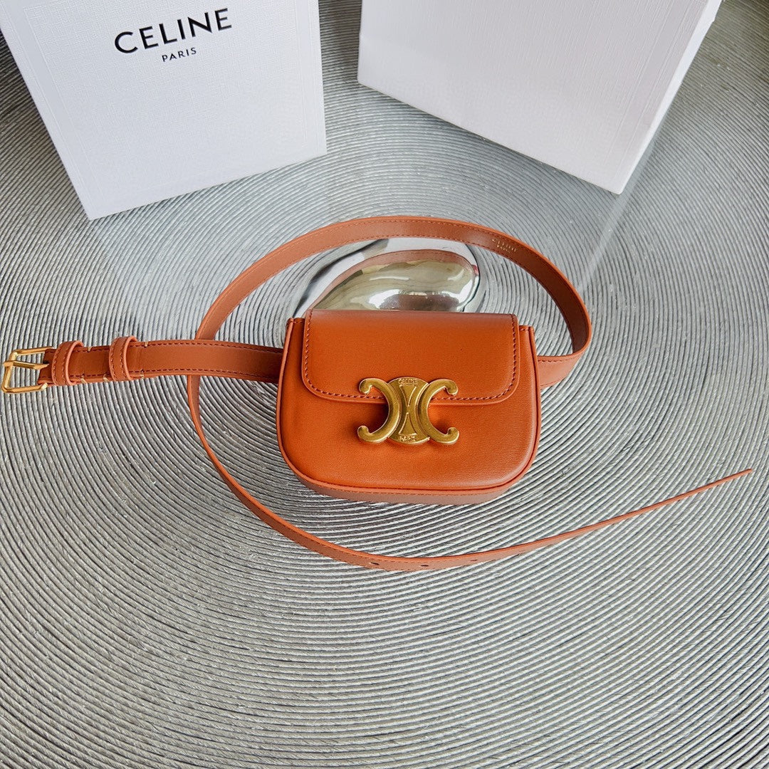 CL BELT BAG TRIOMPHE 25 MM BELT TRIOMPHE ORANGE CALFSKIN GOLD HARDWARE