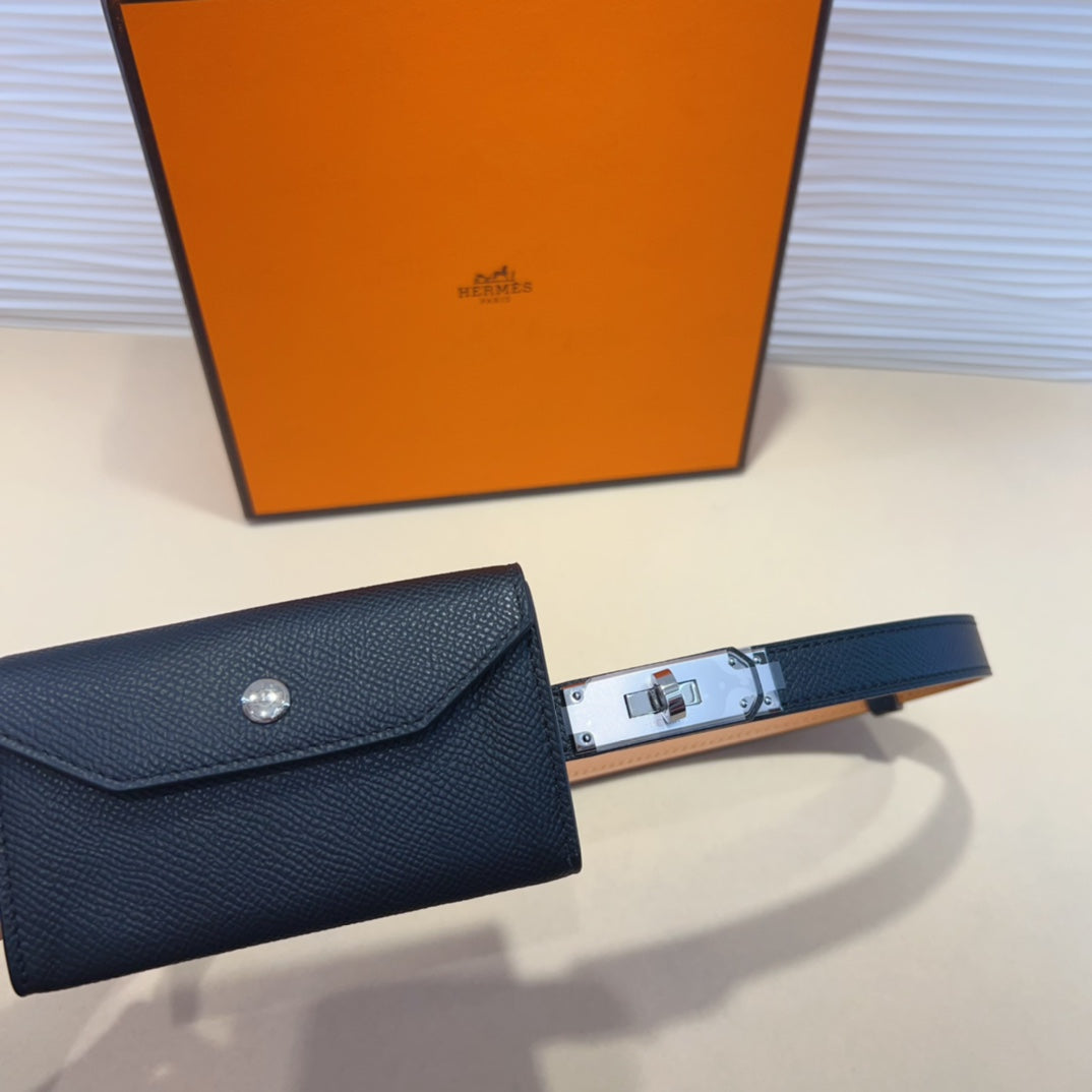 HM KELLY POCKET 18MM BELT BLACK LEATHER SILVER HARDWARE