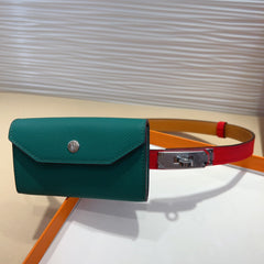 HM KELLY TEAL GREEN POCKET 18MM BELT CHERRY RED LEATHER SILVER HARDWARE