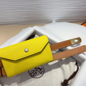 HM KELLY LEMON YELLOW POCKET 18MM BELT CINNAMON BROWN LEATHER GOLD HARDWARE