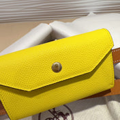 HM KELLY LEMON YELLOW POCKET 18MM BELT CINNAMON BROWN LEATHER GOLD HARDWARE