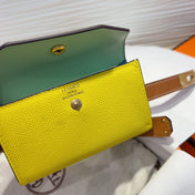 HM KELLY LEMON YELLOW POCKET 18MM BELT CINNAMON BROWN LEATHER GOLD HARDWARE