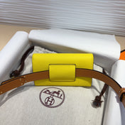 HM KELLY LEMON YELLOW POCKET 18MM BELT CINNAMON BROWN LEATHER GOLD HARDWARE
