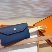 HM KELLY NAVY BLUE POCKET 18MM BELT WHITE LEATHER GOLD HARDWARE