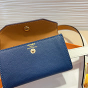 HM KELLY NAVY BLUE POCKET 18MM BELT WHITE LEATHER GOLD HARDWARE