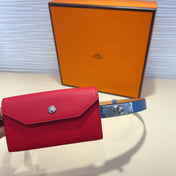 HM KELLY CHERRY RED POCKET 18MM BELT NAVY BLUE LEATHER GOLD HARDWARE