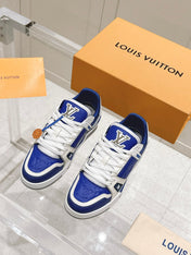 LV TRAINER SNEAKER IN GASTON BLUE GRAINED CALFSKIN