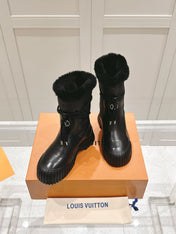 RUBY FLAT ANKLE BOOT IN BLACK CALFSKIN AND MONOGRAM NYLON