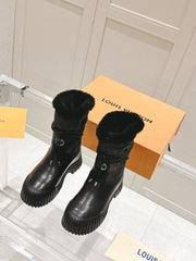 RUBY FLAT ANKLE BOOT IN BLACK CALFSKIN AND MONOGRAM NYLON