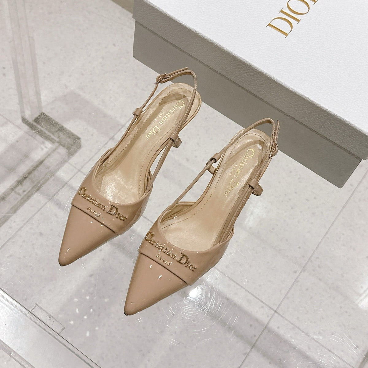 MY DD 25S SLINGBACK PUMP 50MM IN BEIGE GLOSSY CALFSKIN