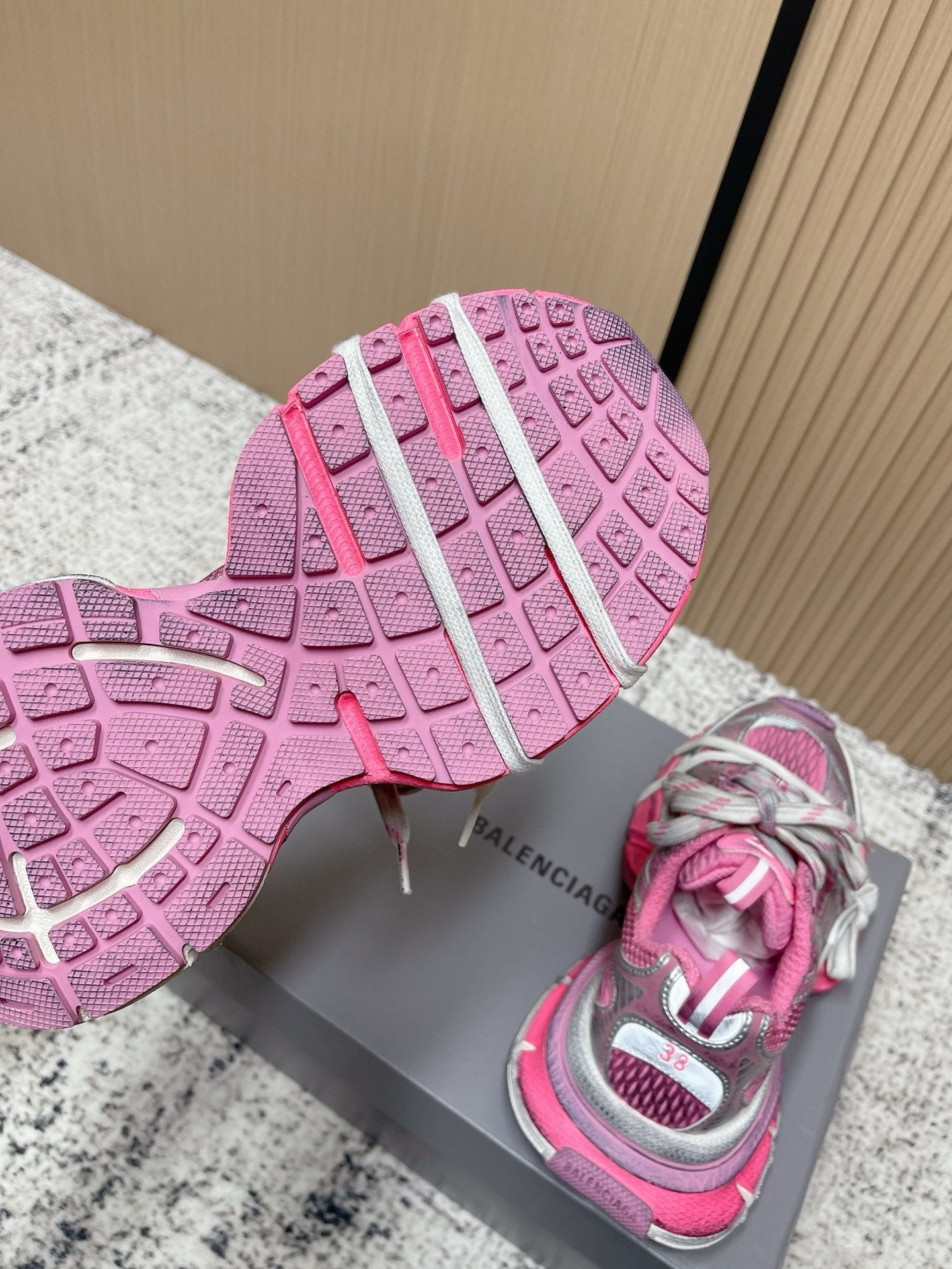 BALENCIAGA 25S 3XL SNEAKERS IN PINK MESH MIX GREY PU LEATHER