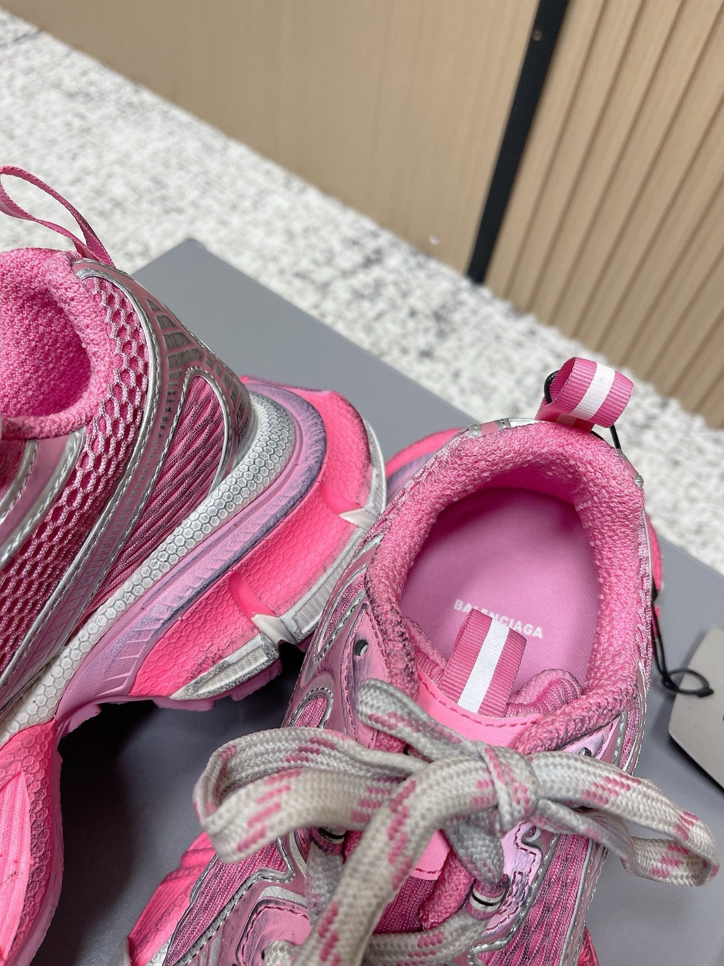 BALENCIAGA 25S 3XL SNEAKERS IN PINK MESH MIX GREY PU LEATHER