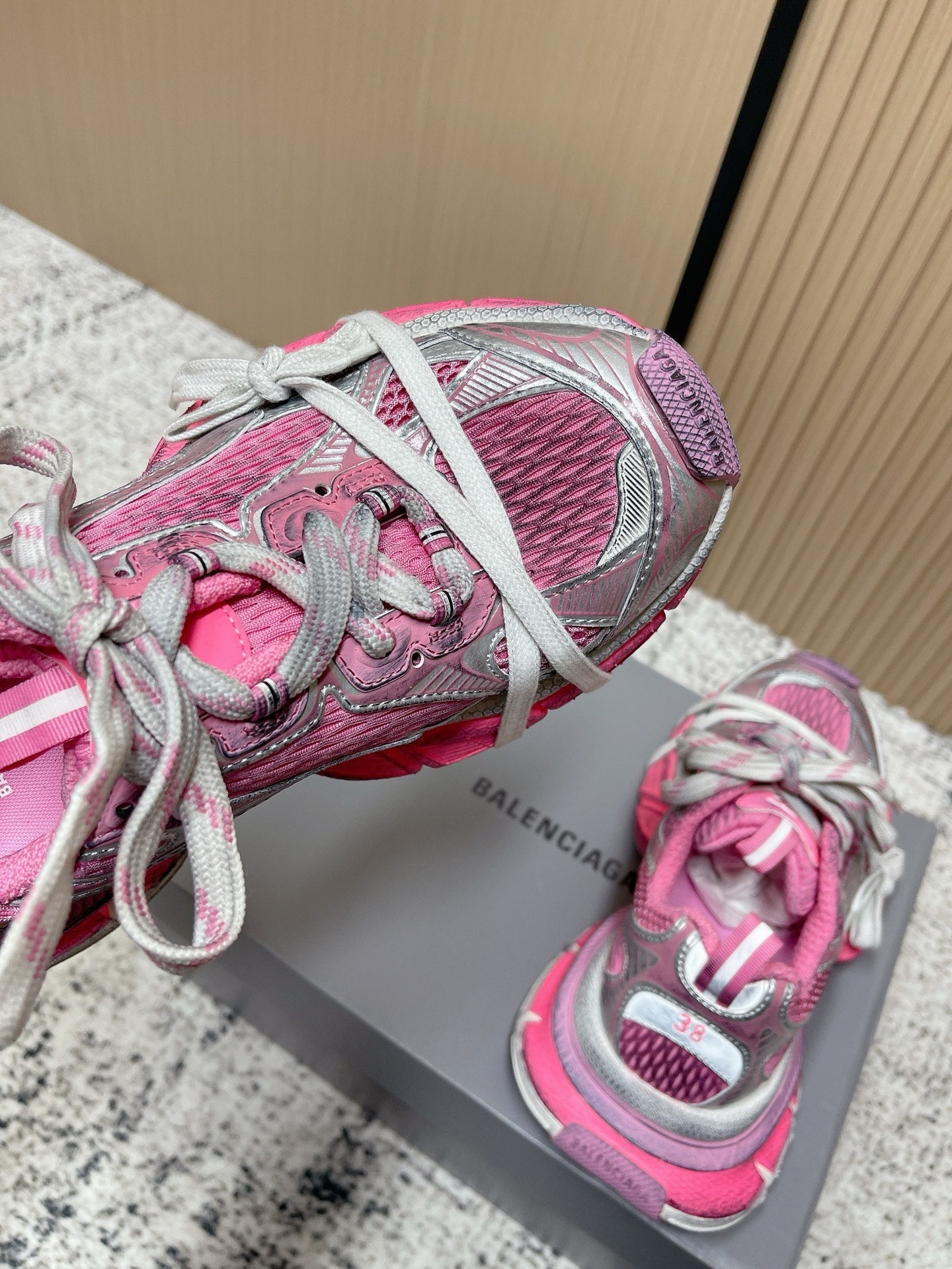 BALENCIAGA 25S 3XL SNEAKERS IN PINK MESH MIX GREY PU LEATHER