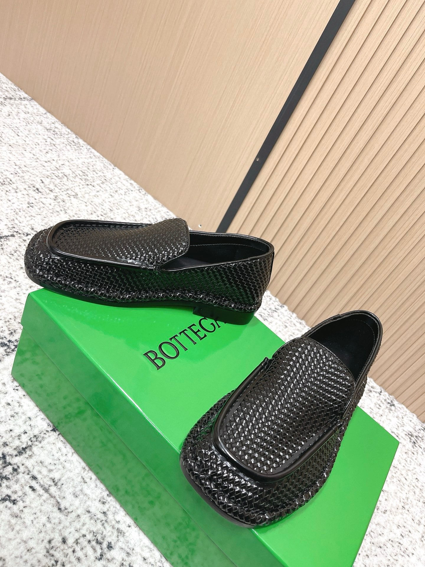 BOTTEGA VENETA 26S LOAFERS IN BLACK INTRECCIATO CALFSKIN