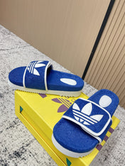 GUCCI 26S PLATFORM SLIDE SANDALS IN DARK BLUE FABRIC