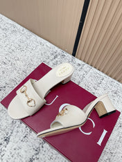 GUCCI 26S HORSEBIT MID-HEEL SANDALS IN CREAM WHITE CALFSKIN