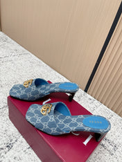 GUCCI 26S HIGH HEELS IN BLUE DENIM WITH GOLD HARDWARE