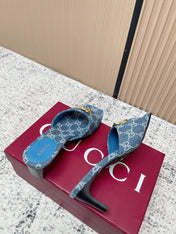 GUCCI 26S HIGH HEELS IN BLUE DENIM WITH GOLD HARDWARE