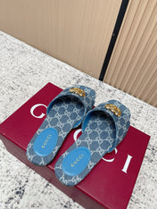GUCCI 26S SLIDE SANDAL IN BLUE DENIM