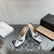 ALAIA AZZEDINE HIGH HEELS IN WHITE CALFSKIN WITH GOLD HARDWARE