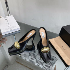 ALAIA AZZEDINE HIGH HEELS IN BLACK CALFSKIN WITH GOLD HARDWARE