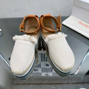 SEE BY ESPADRILLES SANDAL IN WHITE FABRIC AND BRONZE BROWN CALFSKIN