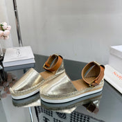 SEE BY ESPADRILLES SANDAL IN LIGHT GOLD CALFSKIN AND WOVEN RAFFIA