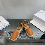 SEE BY ESPADRILLES SANDAL IN COPPER BROWN CALFSKIN AND WOVEN RAFFIA