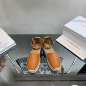 SEE BY ESPADRILLES SANDAL IN COPPER BROWN CALFSKIN AND WOVEN RAFFIA