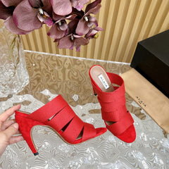 ALAIA ELASTIC CAGE MULE SANDALS IN CHERRY RED WOVEN STRAP AND LAMBSKIN