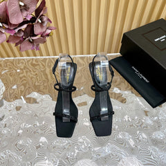 NUIT SANDALS 85 IN BLACK CREPE SATIN AND BLACK RHINESTONES