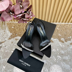 RENDEZ-VOUS SANDALS 70 IN SATIN CREPE BLACK LEATHER