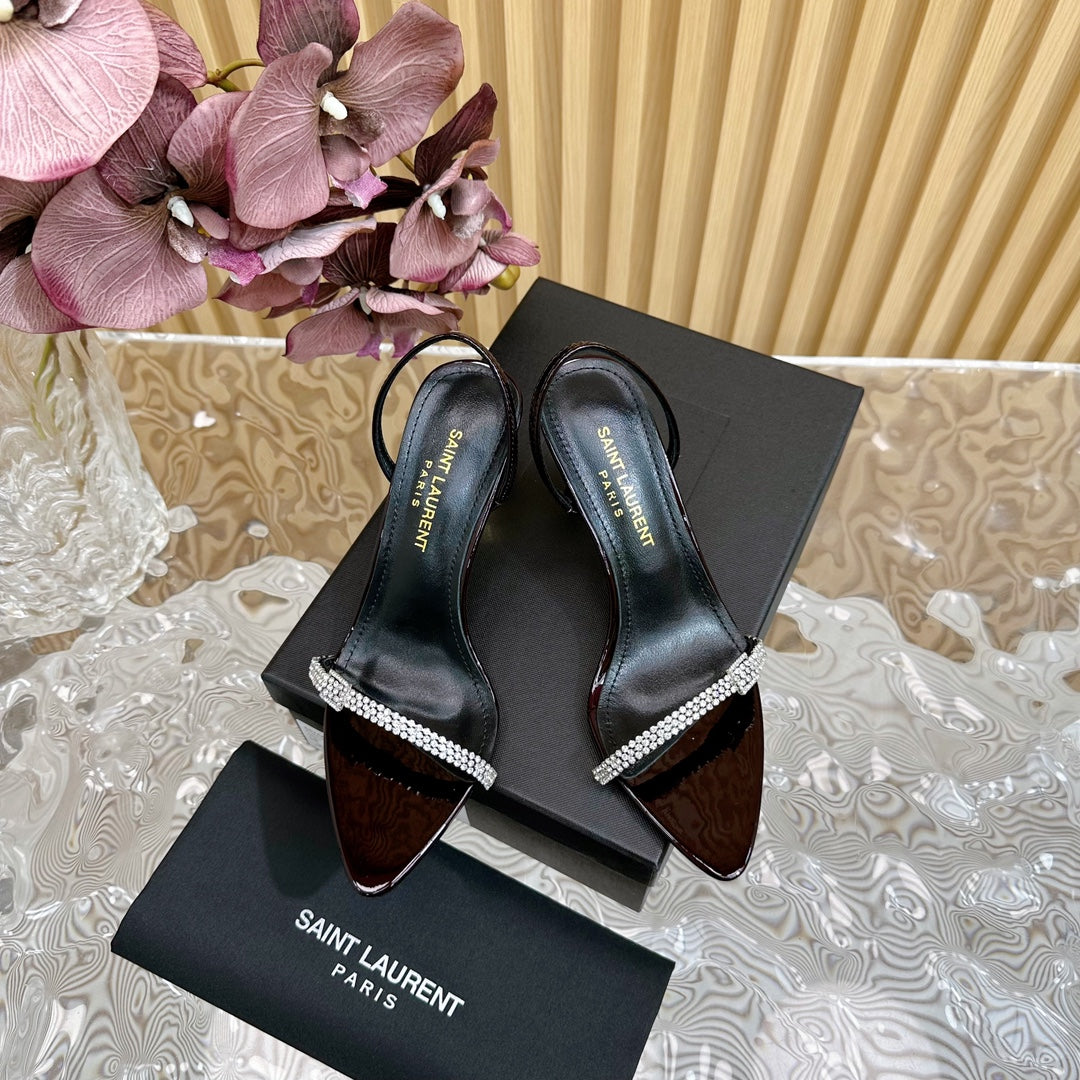 RENDEZ-VOUS SANDALS 70 IN SATIN CREPE BLACK MAROON LEATHER