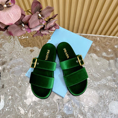 PRA SLIDES SANDALS DARK GREEN VELVET