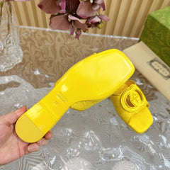 WOMEN'S INTERLOCKING G SLIDE SANDAL LEMON CANVAS
