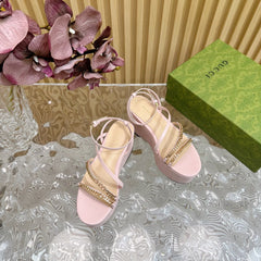 GG PLATFORM SANDAL PASTEL PINK CALFSKIN WITH CHAINS