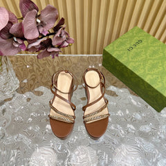 GG PLATFORM SANDAL CARAMEL CALFSKIN WITH CHAINS