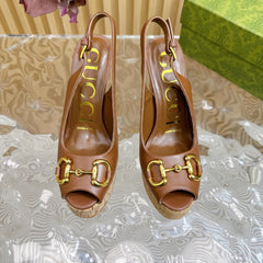 GG SANDAL WITH PLATFORM AND CLAMP CARAMEL LAMBSKIN