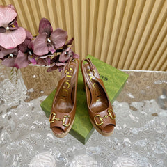GG SANDAL WITH PLATFORM AND CLAMP CARAMEL LAMBSKIN