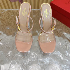HIGH HEEL SANDAL 14CM IN NUDE TAN CALFSKIN AND TRANSPARENT PVC