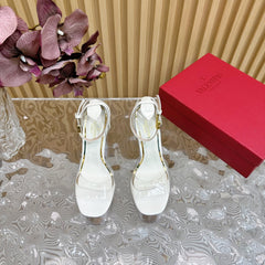 HIGH SANDAL 14CM IN WHITE CALFSKIN AND TRANSPARENT PVC